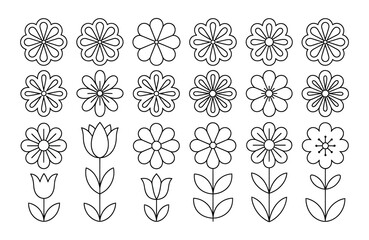 Assortment of Outline Flowers and Tulips floral drawing
