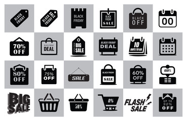 Black Friday Sale and Discount Icons Collage offer
