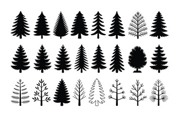 Fototapeta premium Diverse Collection of Tree Silhouettes and Outlines