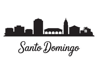 Fototapeta premium Santo Domingo skyline silhouette. Landscape Santo Domingo, Dominican Republic. Vector illustration. Vector black silhouette. with white background