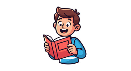 Fototapeta premium Cartoon boy with open book, engaged in reading.