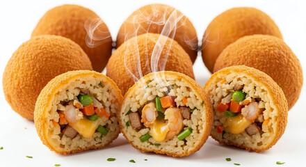 Sicilian Arancini &ndash; Crispy Italian Rice Balls with Meat and Cheese on White Background