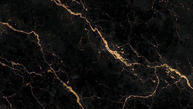 Black marble texture with gold veins background closeup