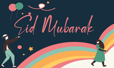 Happy Eid Mubarak poster Islamic Mosque Background. Greeting Card Design for Islamic religion,