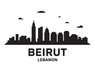 Fototapeta premium Beirut skyline horizontal banner. Beirut, Lebanon. Vector template for your design. Vector black silhouette. with white background