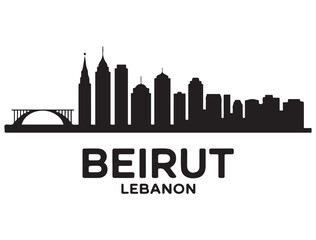 Fototapeta premium Beirut skyline horizontal banner. Beirut, Lebanon. Vector template for your design. Vector black silhouette. with white background