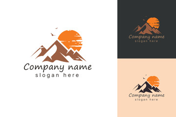 New safari logo, creative hill sun bird logo template