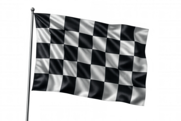 Checkered racing flag fluttering against transparent backdrop, signaling finish line victory moment