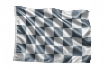 Checkered racing flag waving dynamically, symbolizing motorsport finish with bold graphic motion against transparent backdrop