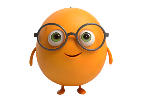 Cute cartoon orange egg character with glasses isolated on transparent background