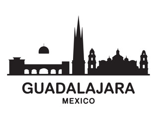 Fototapeta premium Guadalajara skyline horizontal banner. Guadalajara, Mexico. Vector template for your design. Vector black silhouette. with white background