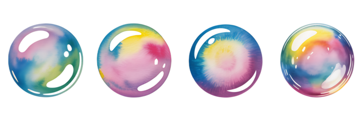 Watercolor Spheres with Rainbow Hues, Artistic Orbs, Colorful Bubbles