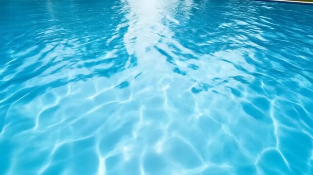 A close-up shot of rippling, clear blue water surface under the sun. Shadows dance with light