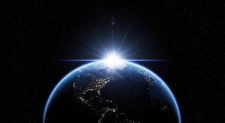 Fototapeta premium Stunning Sunrise Over Earth's Horizon with City Lights Visible Below