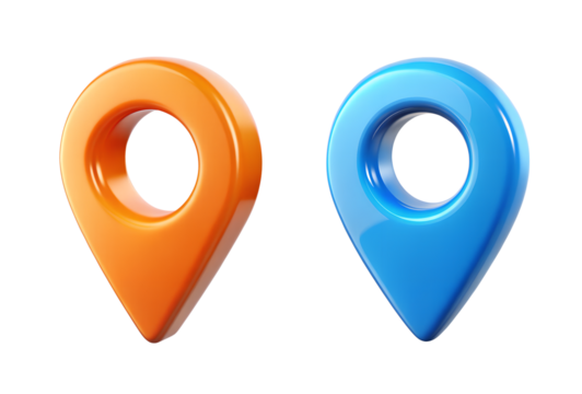 Orange and Blue Location Pin Markers on transparent background
