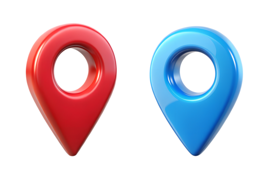 Red and Blue Map Pointer Icons on transparent background - Powered by Adobe