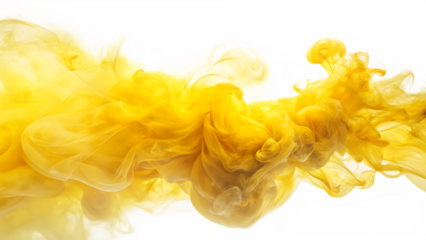 Yellow ink cloud swirling in water isolated on transparent background