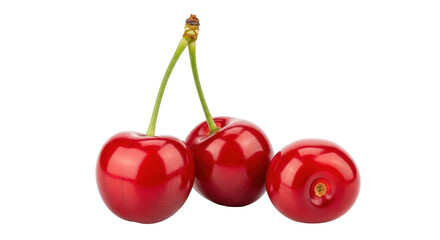 Isolated Three Fresh Red Cherries