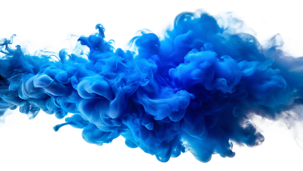 Abstract blue smoke cloud swirling in water, isolated on transparent background