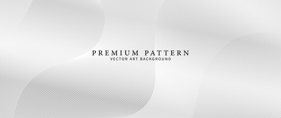 Premium background design with white line pattern and light gray background. Abstract white horizontal vector template for cover design, business banner, brochure, prestigious voucher, luxe invite.