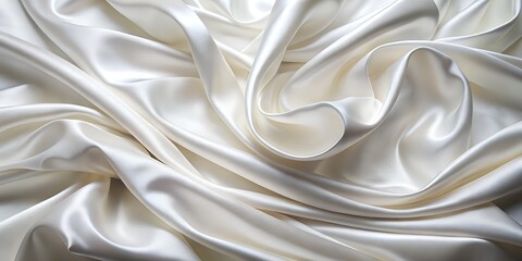Obraz premium Luxurious white silk fabric with elegant folds and soft waves, showcasing a smooth, shiny, and lustrous texture with subtle light and shadow play, creating an abstract and sophisticated background