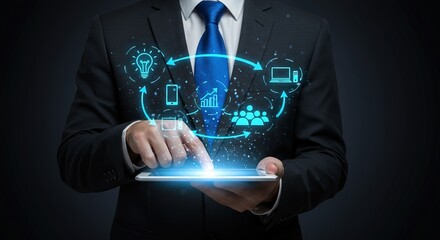 Business process automation and workflow management concept with modern digital technology integration.