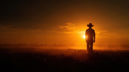Silhouette of a Farmer at Sunset