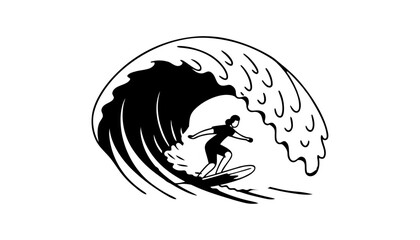 Surfing Silhouette—Surfer Riding Wave Vector