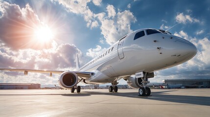 Obraz premium Luxury Airplane on Runway at Sunset