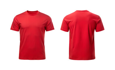 Two views of a red t shirt mockup on transparent background