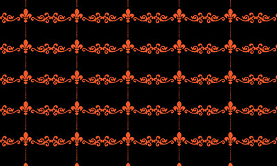 Orange fleur de lis and scroll pattern on black background vector © RUHUL
