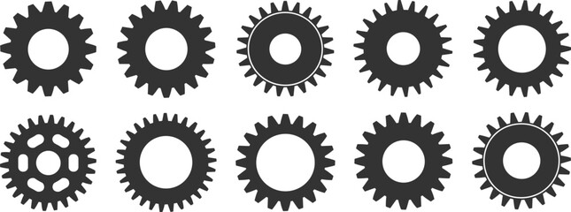 Gear and cogwheel vector set – mechanical gear shapes for engineering, machinery, steampunk, industry, automation, and technical design projects