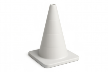 Studio shot of a white traffic cone on a transparent background, ideal for safety and construction-related projects