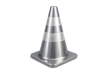 Metallic traffic cone with white stripes standing on a transparent background, ideal for safety and construction projects