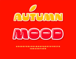 Obraz premium Vector Seasonal poster Autumn Mood. Glossy Yellow Font. Unique Fashion Alphabet Letters and Numbers set.