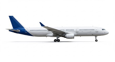 Obraz premium Sleek white passenger jet poised for takeoff bright sunlight. AI Generated