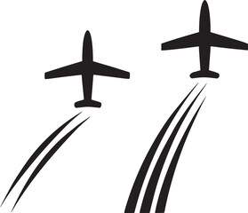 Two airplane icons taking off with trails