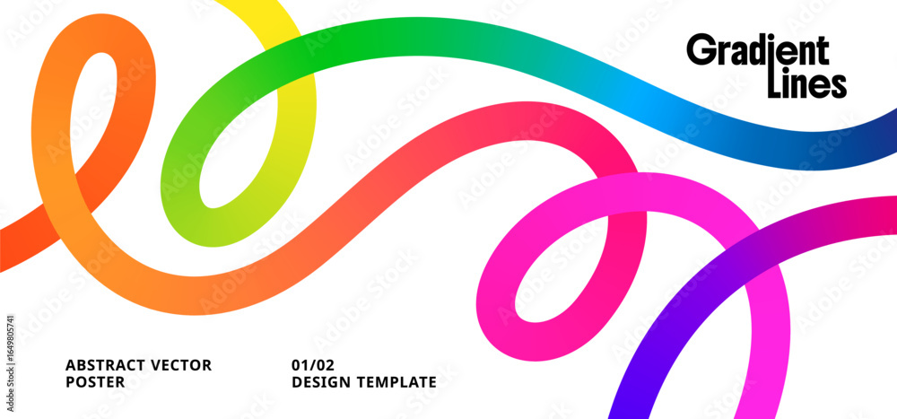 Wall mural abstract gradient color shapes pattern. background with wave rainbow ribbons. vector color lines wit