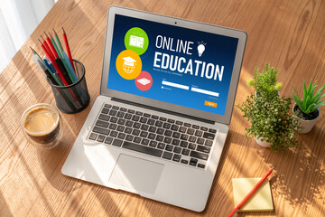 Fototapeta premium E-learning website with modish sofware for student to study online on the internet network