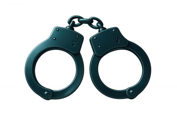 Closed steel handcuffs symbolizing law, justice, and arrest, isolated on a transparent background, ready for compositing