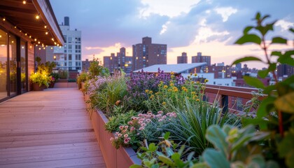 Eco City Rooftop Garden at Dusk