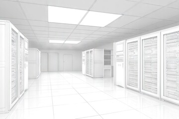 Empty server room interior design outline.