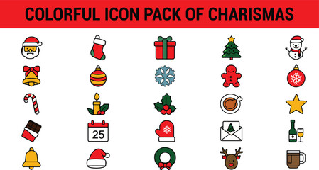 A christmas icon set with santa claus, christmas tree, and other holiday themed icons displayed nicely
