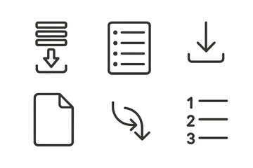 Download and file icons collection: arrows, lists, and pages