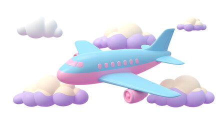 Whimsical airplane soaring through pastel clouds