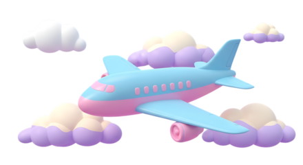 Whimsical airplane soaring through pastel clouds