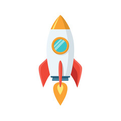 Cartoon Rocket Ship Launching Upwards Space Travel Adventure Imagination Isolated