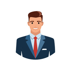 Smiling Businessman in Blue Suit and Red Tie Depicted in Professional Avatar Style
