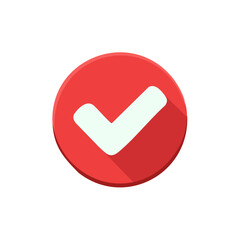 Check Mark Icon in Circle Button with Long Shadow for Verification and Approval
