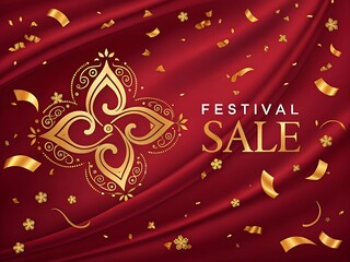 Naklejka premium Elegant golden festival sale announcement with confetti